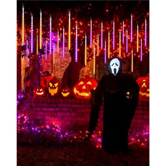 Solar Halloween Lights 20 Tubes 480 LED Meteor Shower Icicle Raindrop Lights - Picture 5 of 7